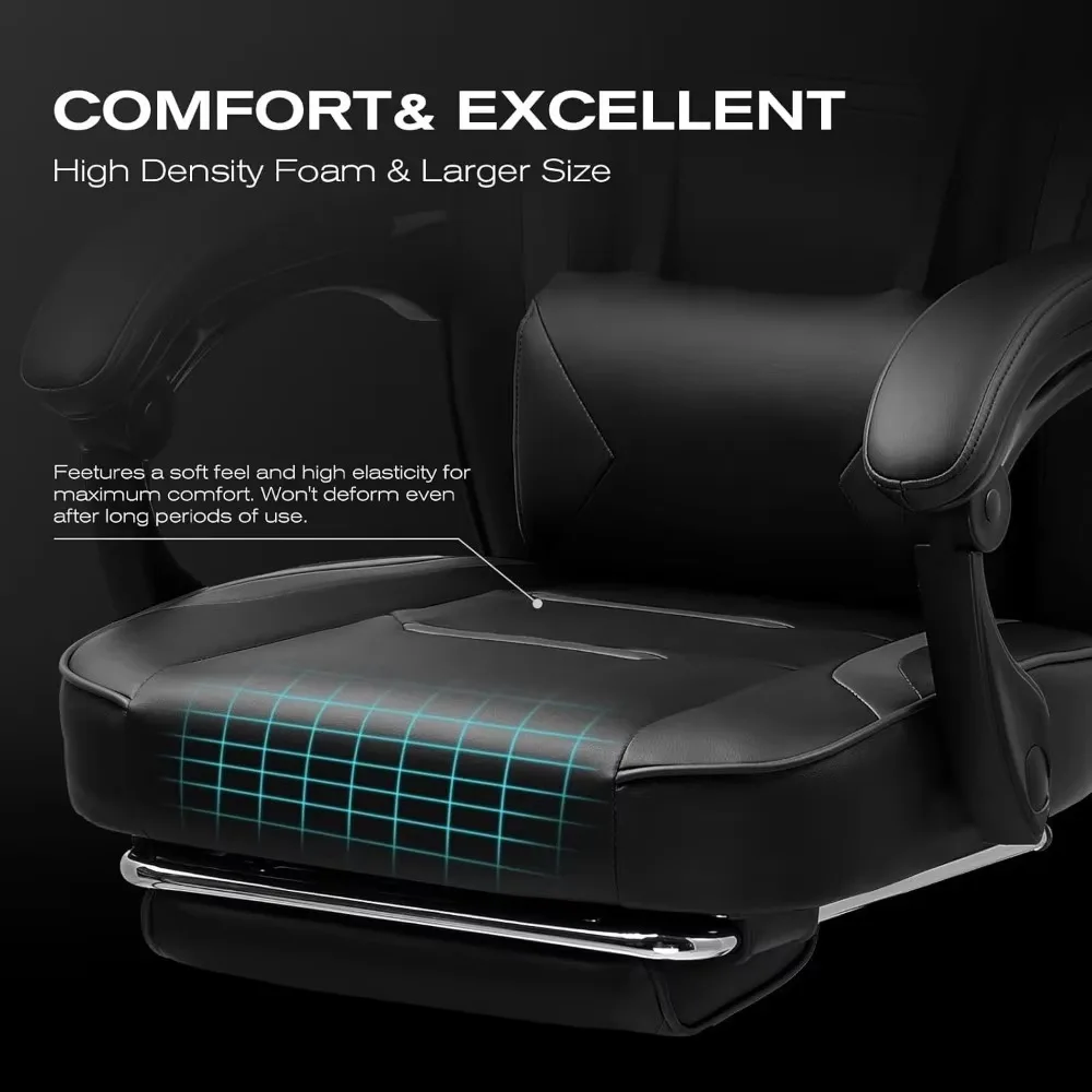 Gaming chair, ergonomic, with smooth rolling castors, high-back office chair, office chair in PU leather black