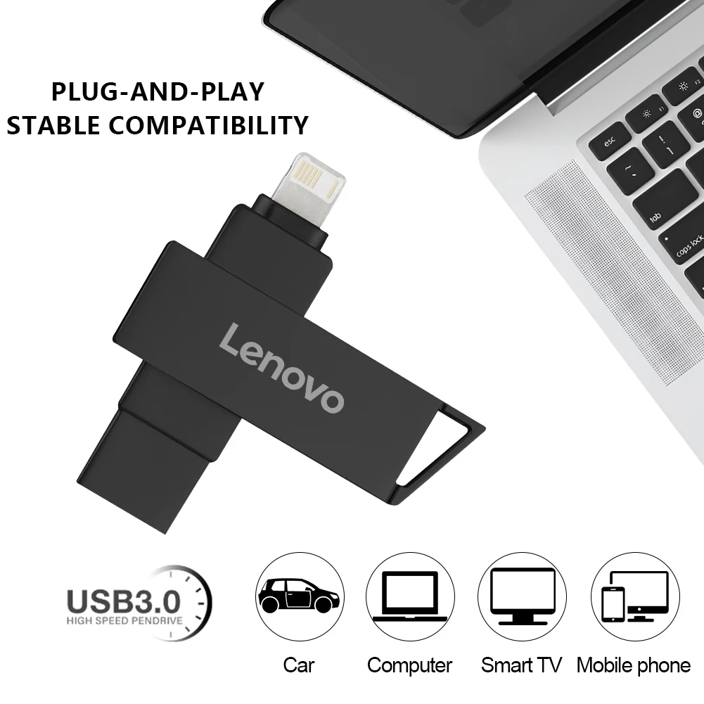 레노버 USB 플래시 드라이브, 2 in 1 라이트닝 펜 드라이브, 아이폰, 아이패드, 안드로이드, OTG, 펜드라이브 메모리 스틱, ps4 노트북용, 2TB, 1TB