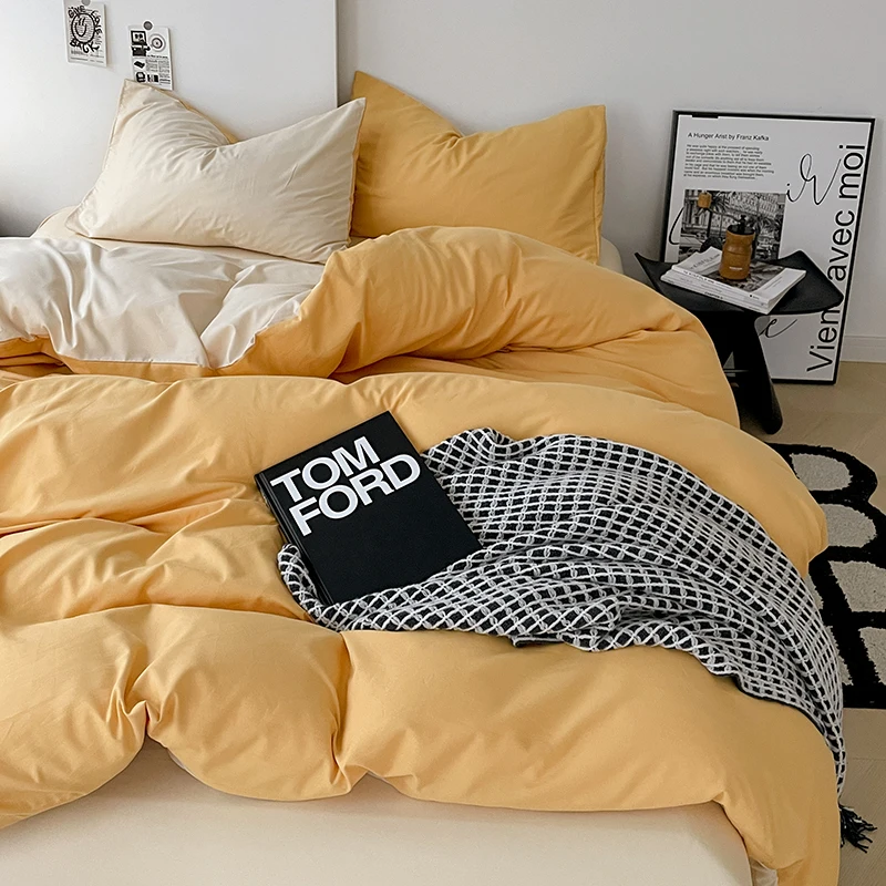 

Комплект постельного белья в простом стиле: мягкий пододеяльник, наволочка и простыня, однотонный, для дома, для комнаты мальчиков и девочек