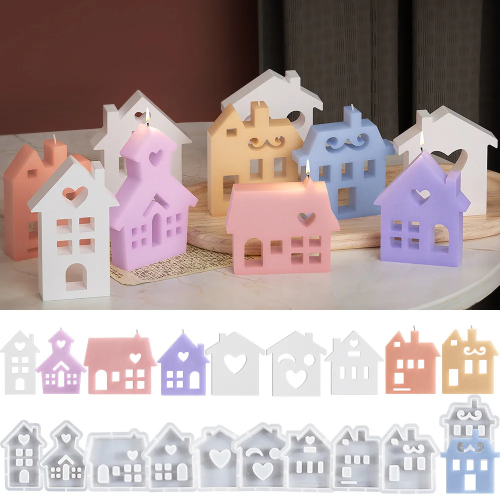 Chimney Heart House Silicone Mold Love Houses Concrete Moulds Casting Molds Gypsum Candle Mold Ornaments Resin Mould Home Decor