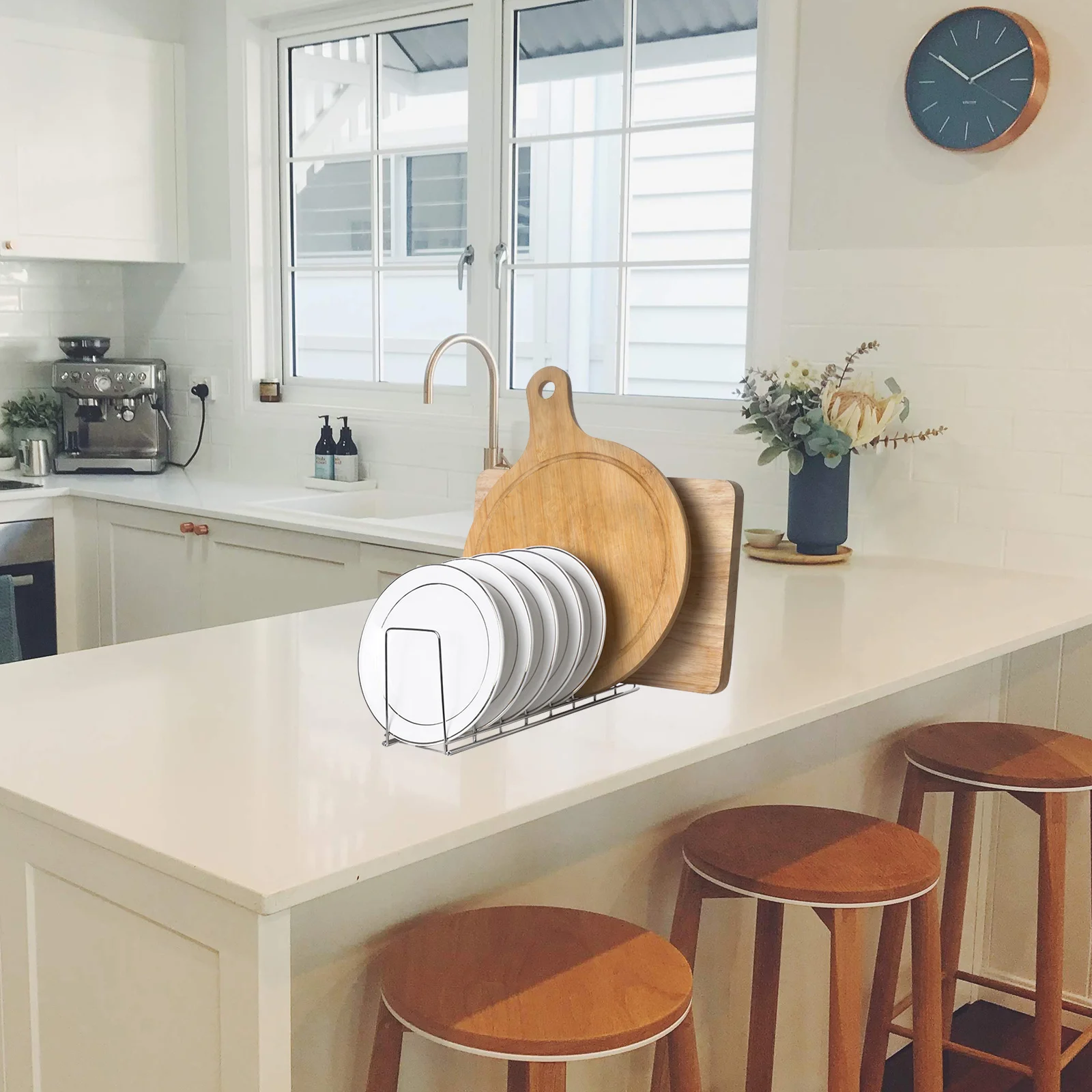 

Stainless Steel Dish Rack for Kitchen Countertop Multi-Function Tableware Organizer Plate Pan Holder with Drainage Cutlery