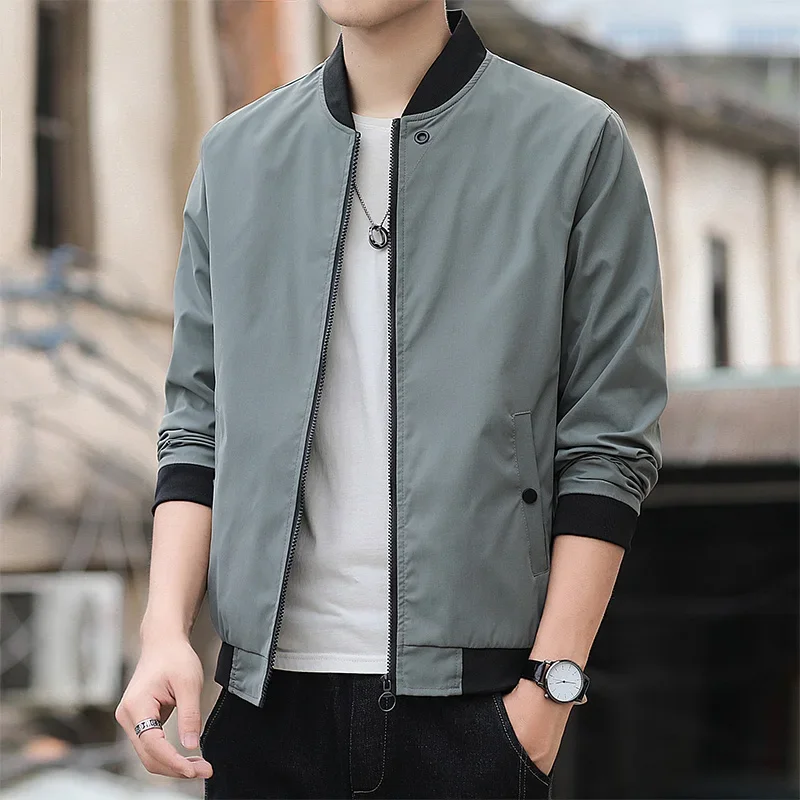 

Spring Autumn Bomber Jacket Men Fashion Solid Color Regular Fit Casual Men Coats Business Stand Collar Daily Men Clothing