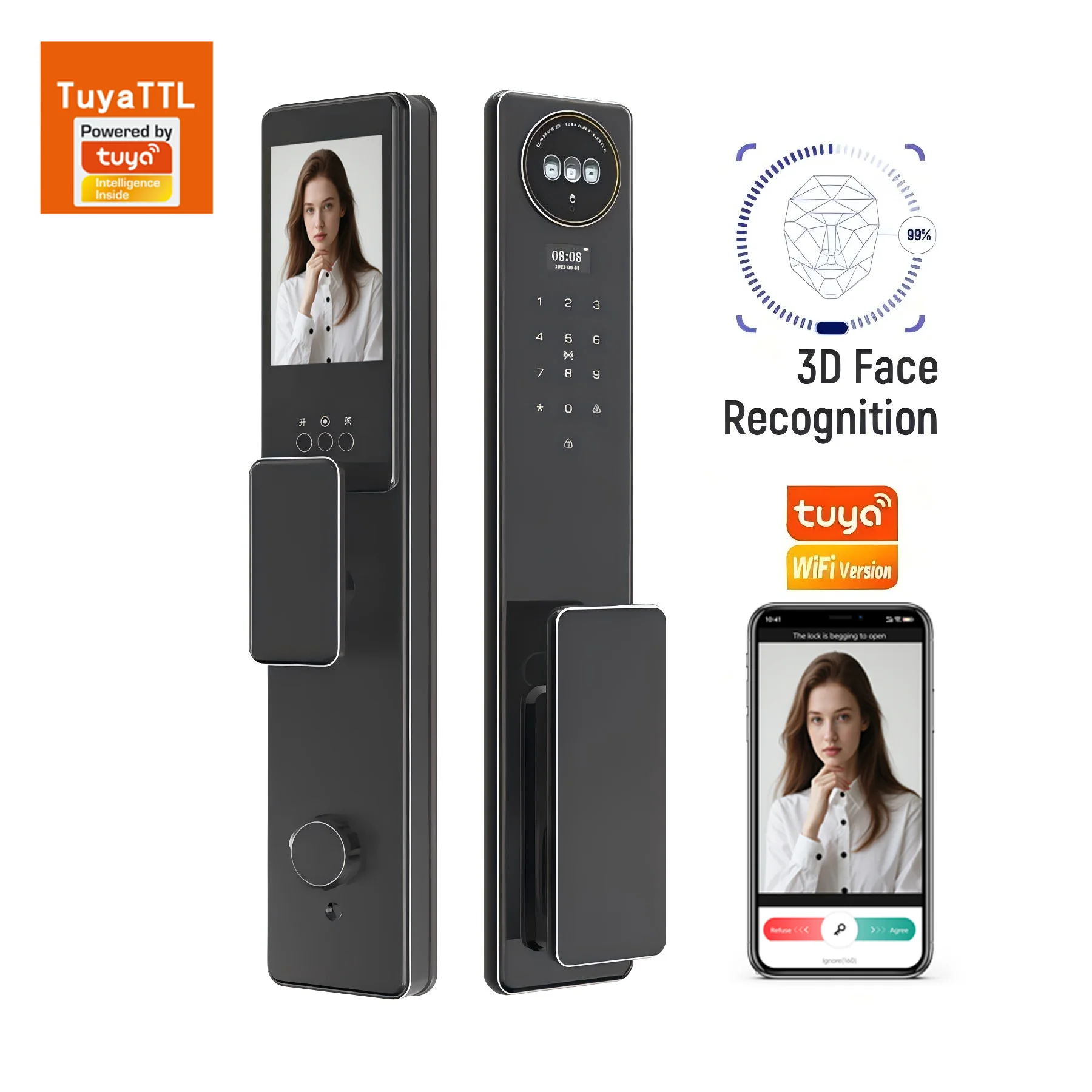 

Tuya Smart Home Cerradura Inteligente Finger Print Door Lock Smart Digit Lock With Security Camera