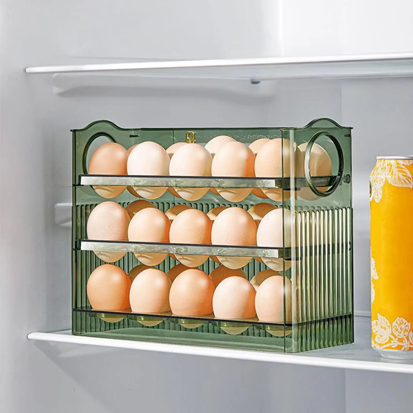 Egg Holder for Refrigerator, 3 Layer Auto Flip Egg Storage Box For Refrigerator Side Door, 30 Count Large Capacity Clear Egg Box