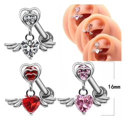 1Pc 1.2mm Elegant Pink CZ Zircon Angel Wings Heart Helix Piercing Daith Cartilage Earrings Tragus Piercing Body Lobe Earring For