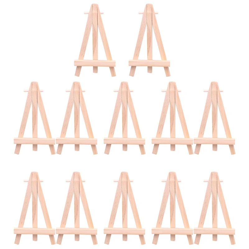 

12 Pack 5 Inch Mini Wood Display Easel Natural Wooden Tripod Holder Stand For Displaying Small Canvases And Photos