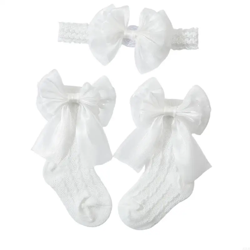 Entzückende Kombination aus Stirnband und Socken mit Schleife für Babys, dehnbar, bequemes Design, Kopfbedeckung, Socken, für – Detail 5