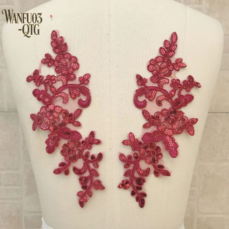 Hot Sale 1Pairs Lace Applique Sew Patch Fabric Embroidery Flower Exquisite Trim Patches Crafts Stickers Bag Gown Decoration