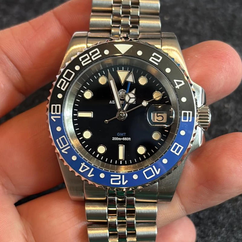 

ADDIESDIVE GMT Watches for Men Swiss Quartz Movement Waterproof 200 M Luminous Analog Two Tone Luxury Wrist Watch AD2050