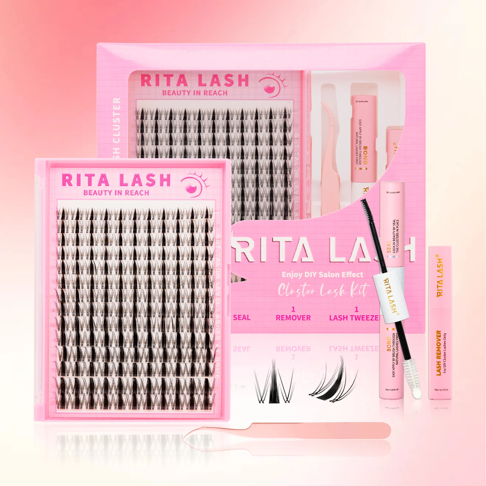 RITALASH 154pcs D Curl Cluster Lash Kit D Curl DIY Eyelash Extensions Long Individual Lashes Mixed Tray Lash Clusters Extensions
