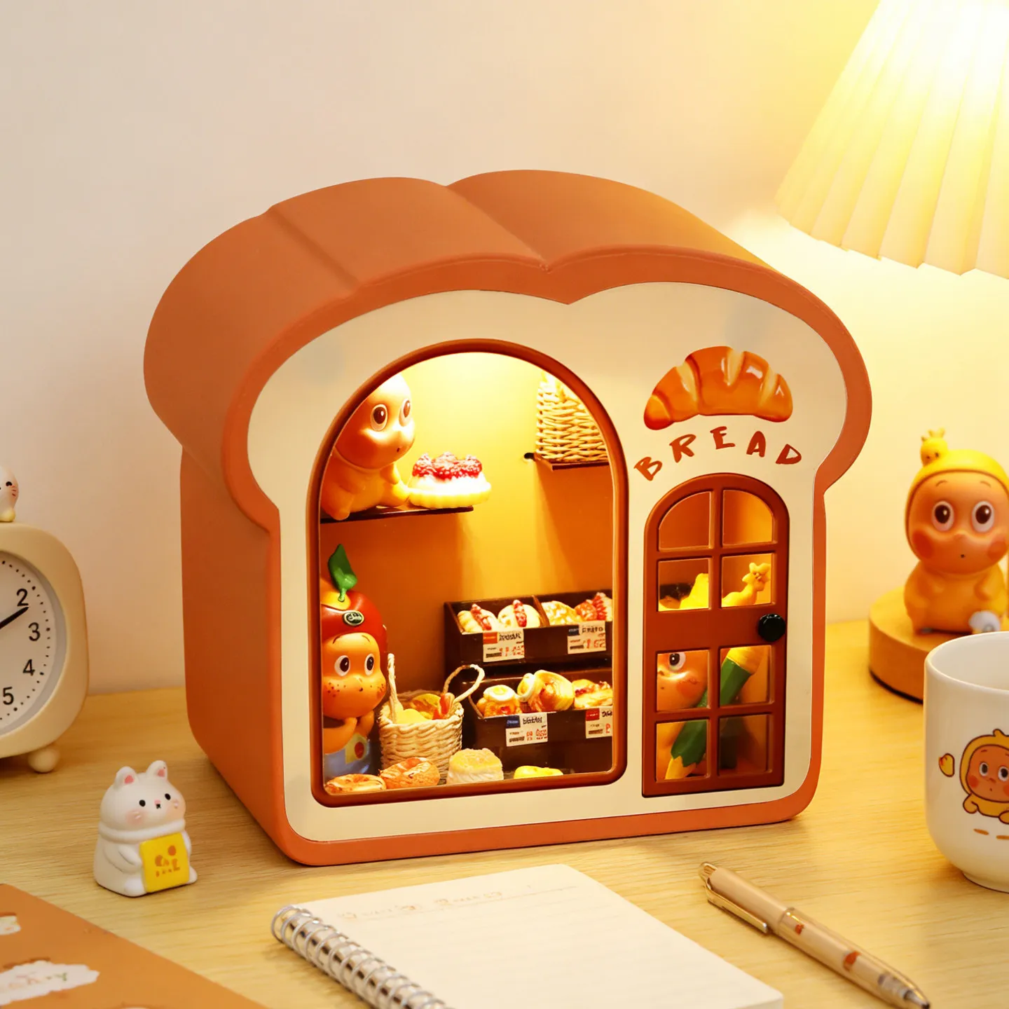 Birthday gift, bread hut, storage display box, dust-proof and granular figure rack, luminous tabletop ornament.
