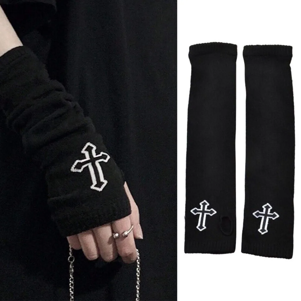 Punk Grunge Cross Gloves New、 Neutral Black Long Sleeves Rock Ninja Sleeve Cosplay