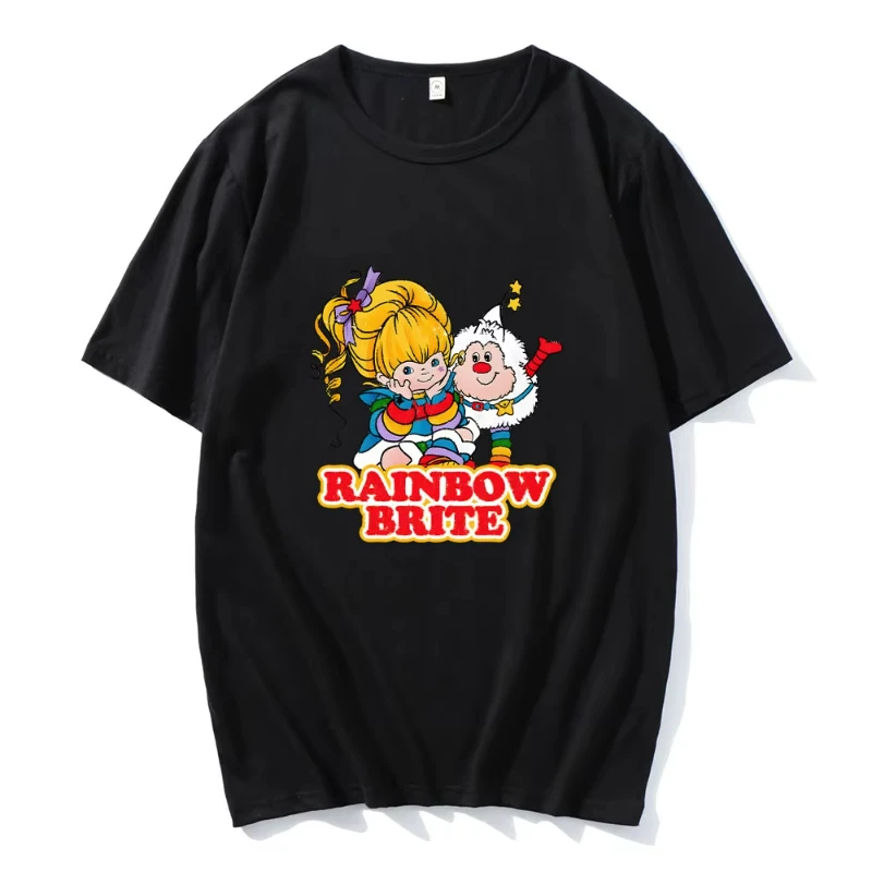 

Футболки Rainbow Brite с мультяшным принтом, милая винтажная футболка на весну/лето, женская футболка из чистого хлопка с круглым вырезом, топы Camisetas