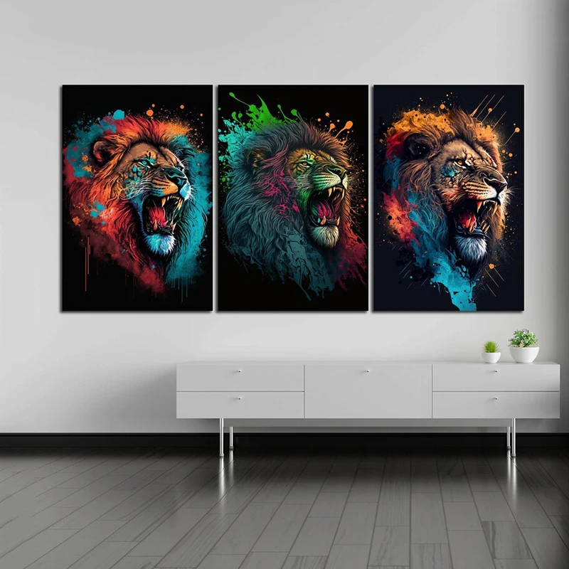 Colorful Lion Canvas Painting Abstract Animal Lion Posters and Prints Wildlife Wall Art Pictures for Living Room Home Decor Gift