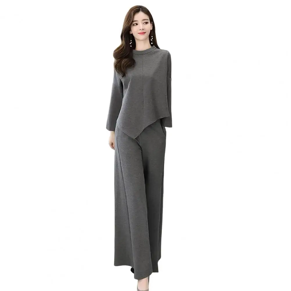 

Women Two-piece Set Stylish Women's Top Pants Set With Irregular Hem Blouse Wide Leg Culottes For Fall Spring Wear For Women