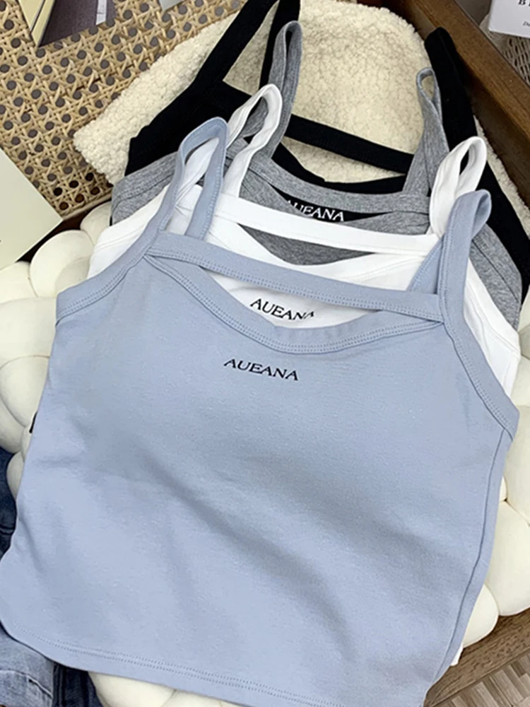 HELIAR Cotton Tops Fashion Letter Printing Women Tank Tops With Bra Pad Slim Knitting Sexy Tops Women Motion Crop Top