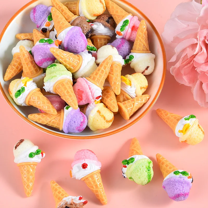 20pcs New Ice Cream Resin Crafts Charms Cute Fake Food Sweet Cookie Resin Cabochon for DIY Christmas Decoration Accesories Charm