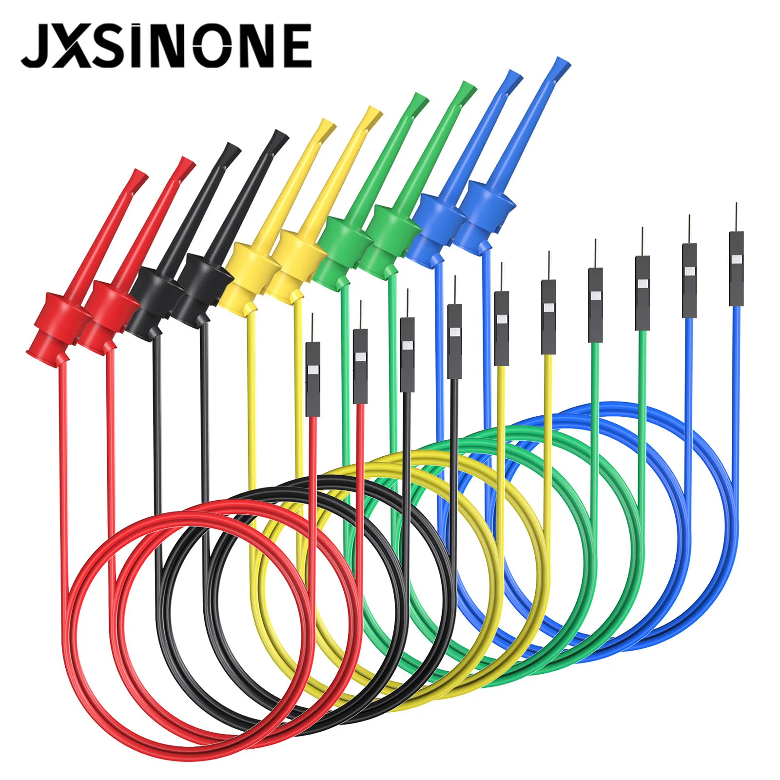 JXSINONE 10PC Dupont Male/Female to Test Hook Clips Silicone Jumper Wires Transistor Tester For Electrical Testing P1534 P1535