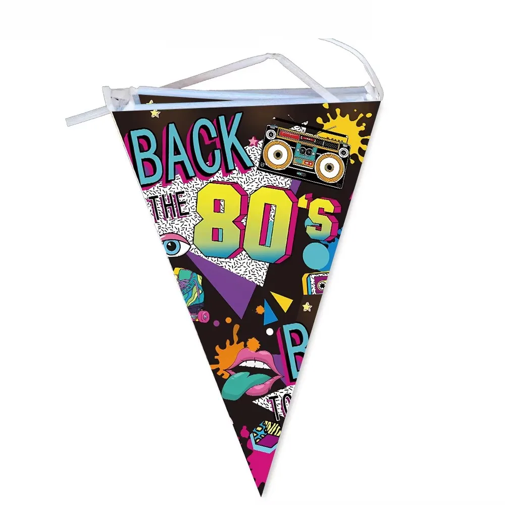 Hip Hop 80er Party Flagge Banner 90er Bunting Wimpel Retro Disco Musik Girlande Flagge Mädchen Jungen Gefälligkeiten Hängende Dekoration Partyzubehör – Detail 3