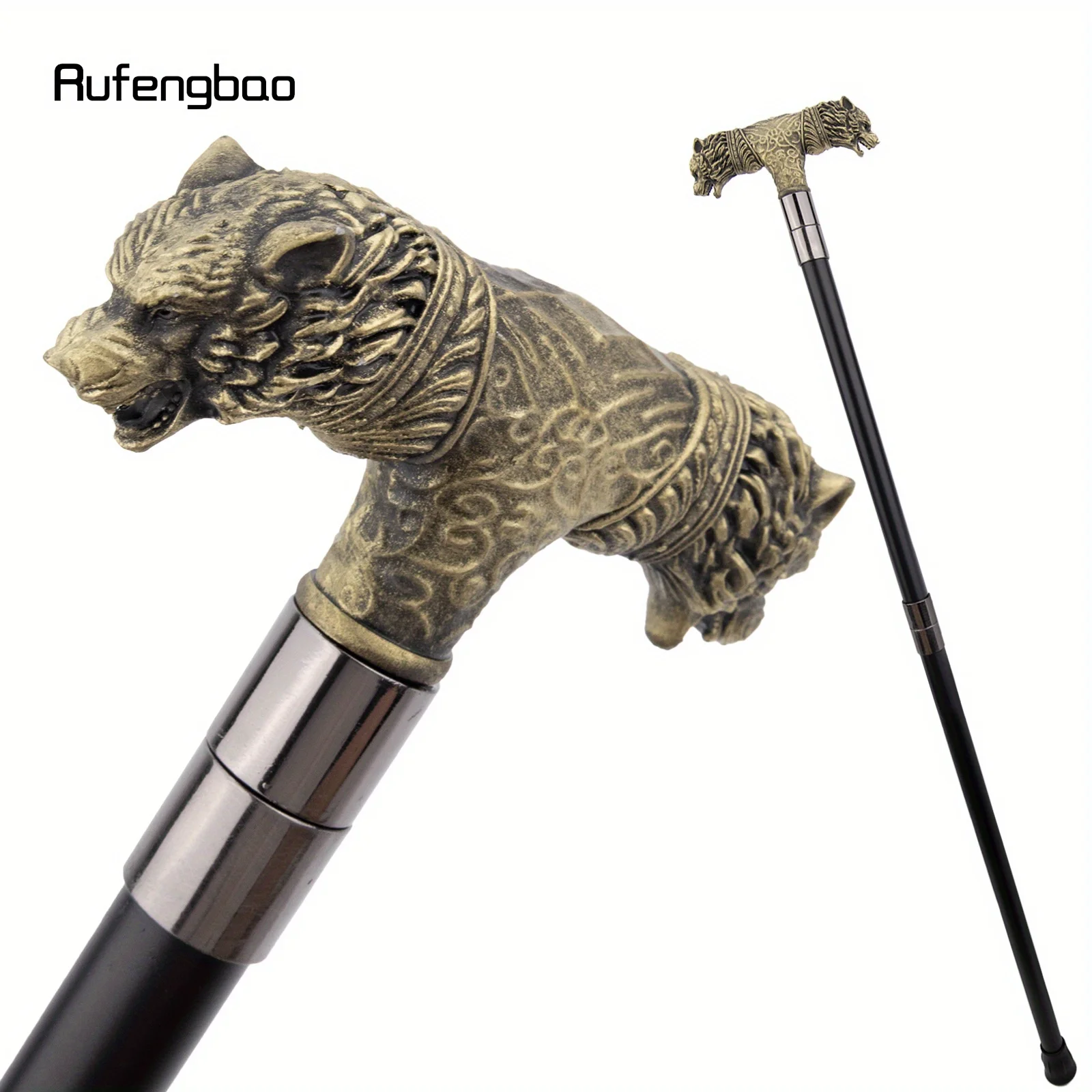 الأصفر الراتنج الذئب مزدوجة رئيس عصا للمشي موضة عصا شهم تأثيري قصب مقبض Crosier أداء المرحلة قصب 92 سنتيمتر