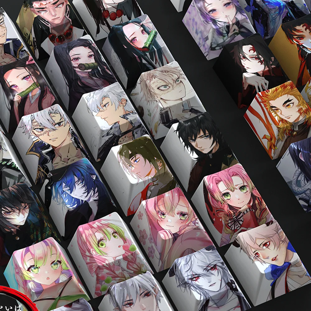 Demon Slayer Anime Kamado Nezuko PBT 4 Key Caps Cosplay Prop Shiki Natsume Five Sides Height Anime Print Key Caps Decoration