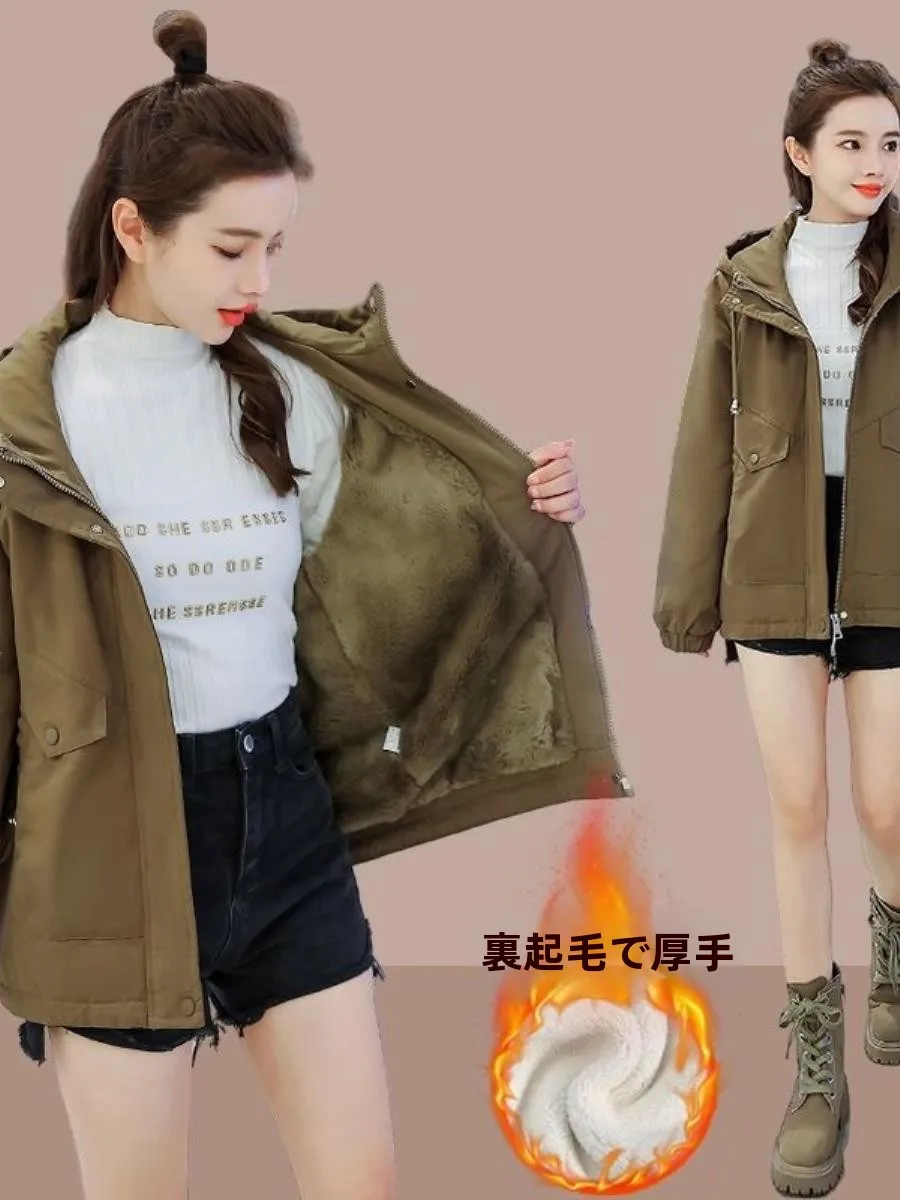 thiened-fce-casual-hooded-cotton-jaet-women's-winter-new-sle-korean-loose-versatile-workwear-tee-piece-set