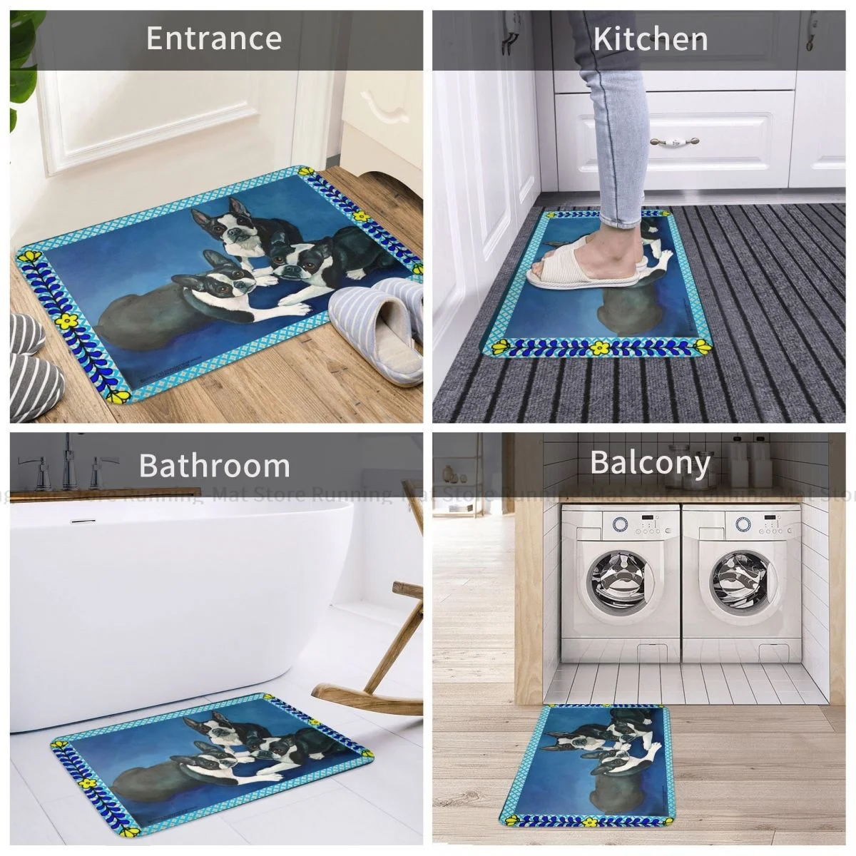 Dogs Design Non-slip Doormat Boston Terriers Living Room Kitchen Mat Welcome Carpet Indoor Modern Decor