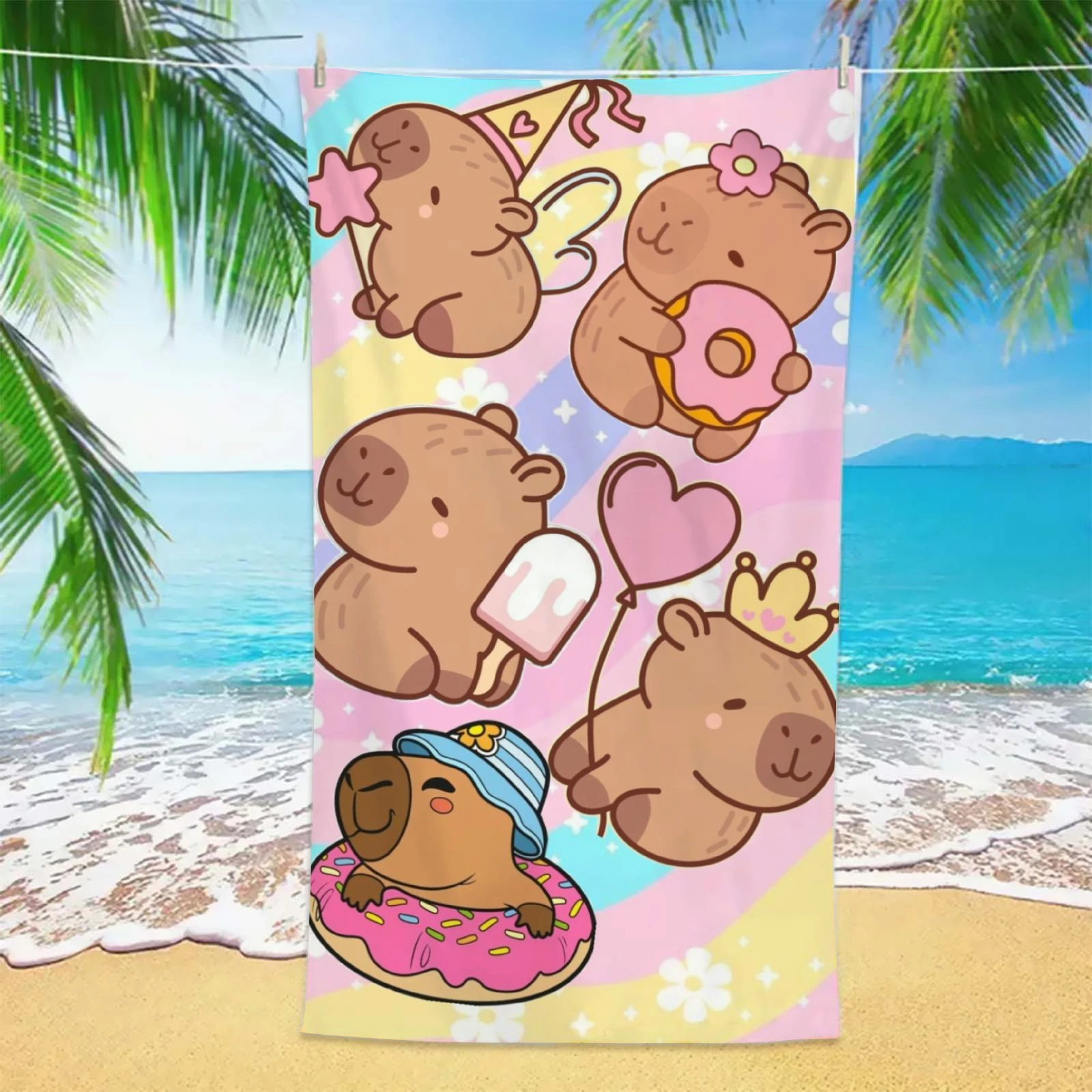 1PC Cute Capybara Beach Towel Cartoon Animal Microfiber Quick Dry Absorbent Soft Towel for Beach Pool Travel Kids Women Summer