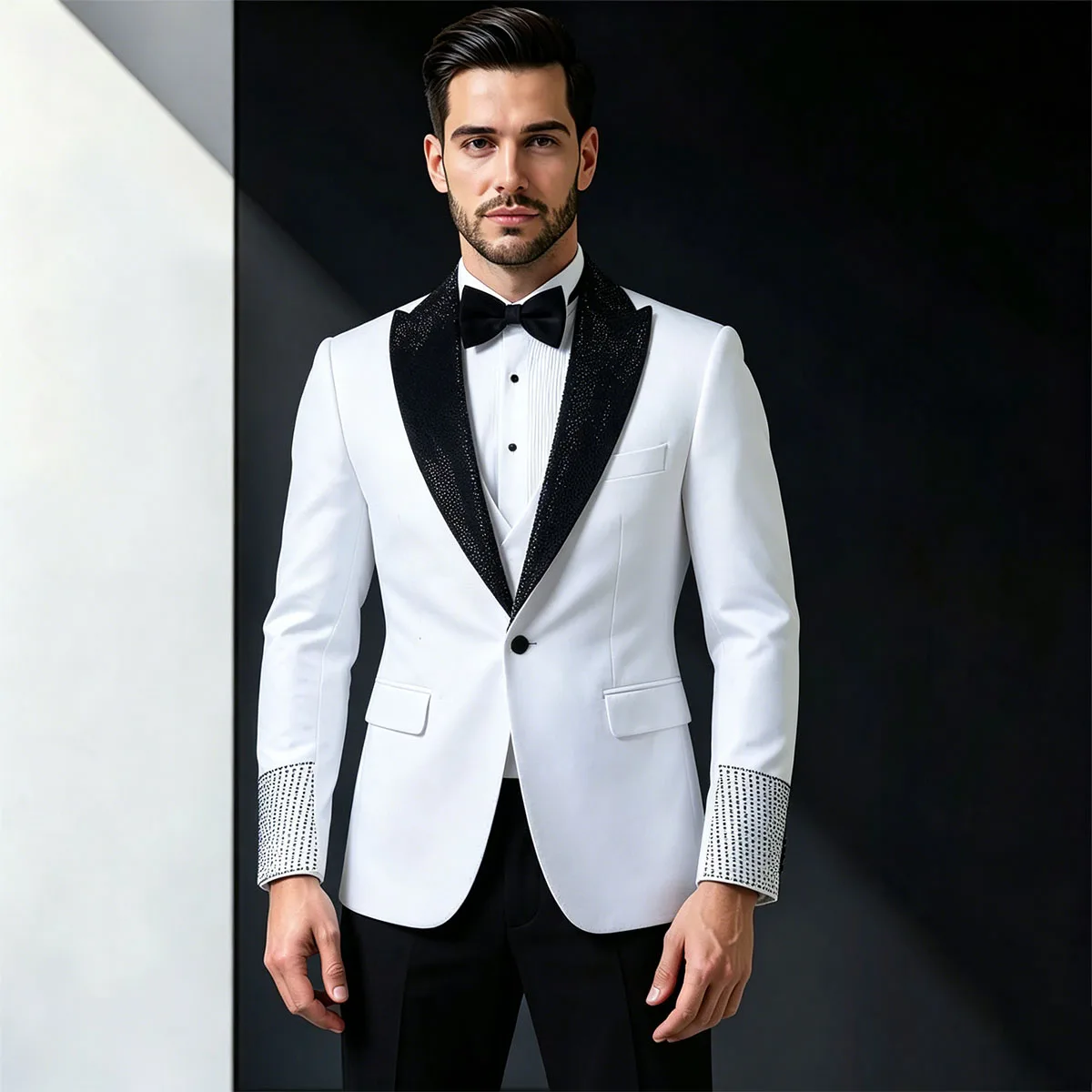 

Customized 2 Pieces Sets Metallic Beaded Diamond Luxury Wedding Suits For Men Groom Tuxedos Male Prom Blazers Slim ropa hombre