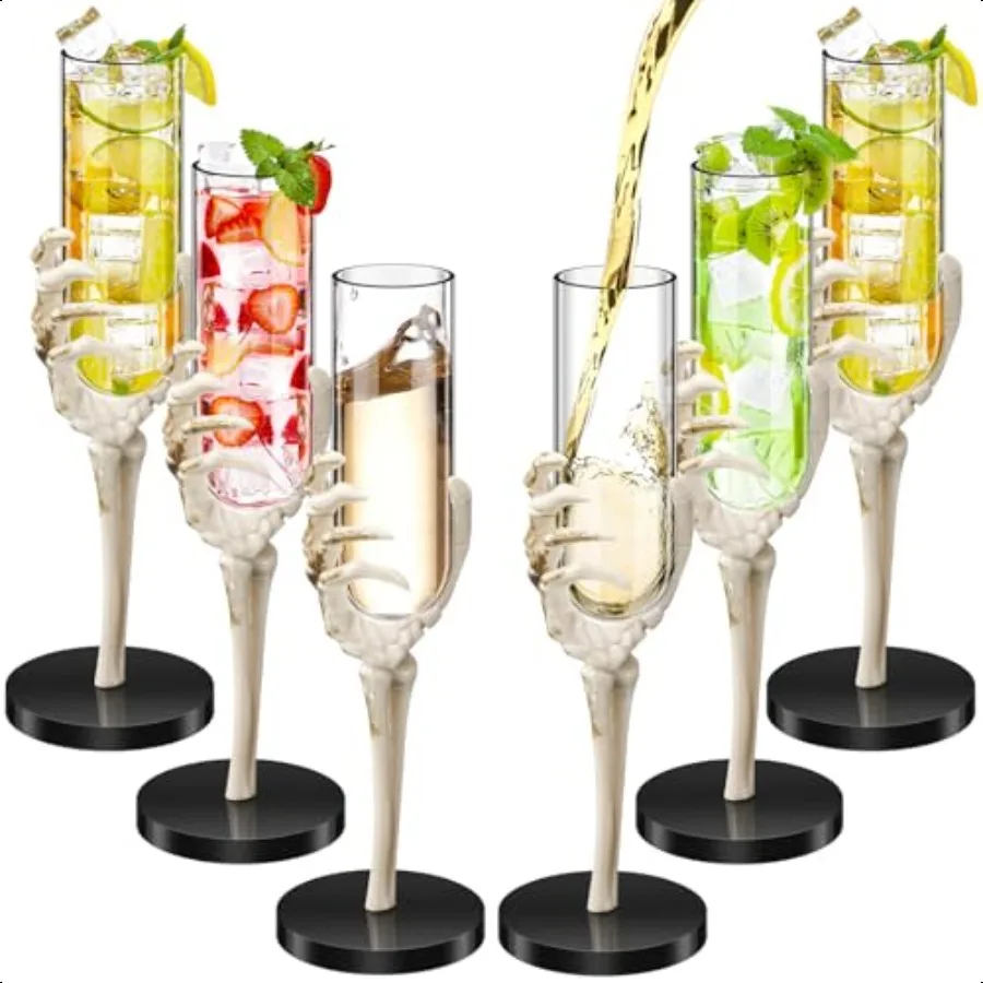 Verre à vin à main squelette d'halloween, 6 pièces, 2.7 oz, gobelets d'halloween avec squelette, flûtes à Champagne en plastique, tasse effrayante et effrayante