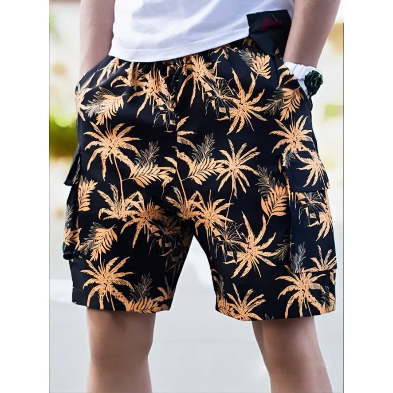 

Пляжные короткие мужские плавки с эластичной резинкой на талии, 3D принт, градиент, дышащая короткая уличная одежда, мужские плавки из полиэстера с завязками, кленовый лист