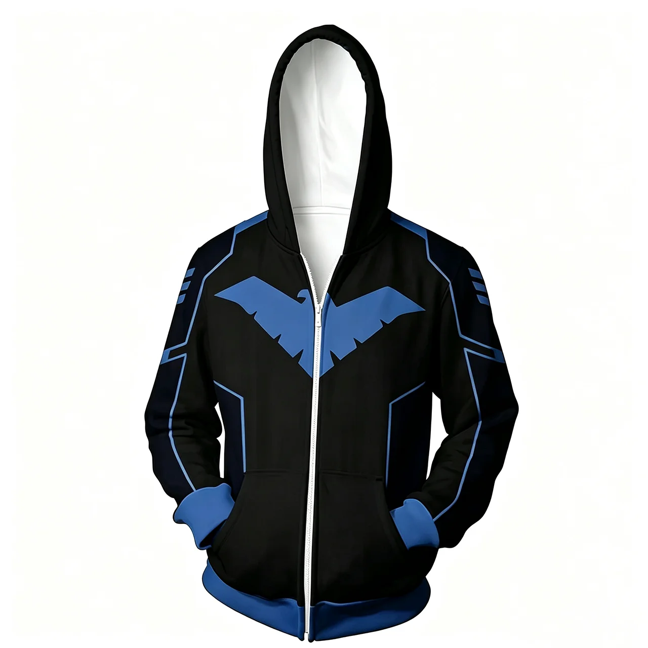 Superhelden-Kostüm: Nightwing Robin Cosplay Hoodie, Sweatshirt, Halloween-Reißverschluss-Oberbekleidung, lässige Hoodies, Cosplay-Kostümjacken – Detail 7