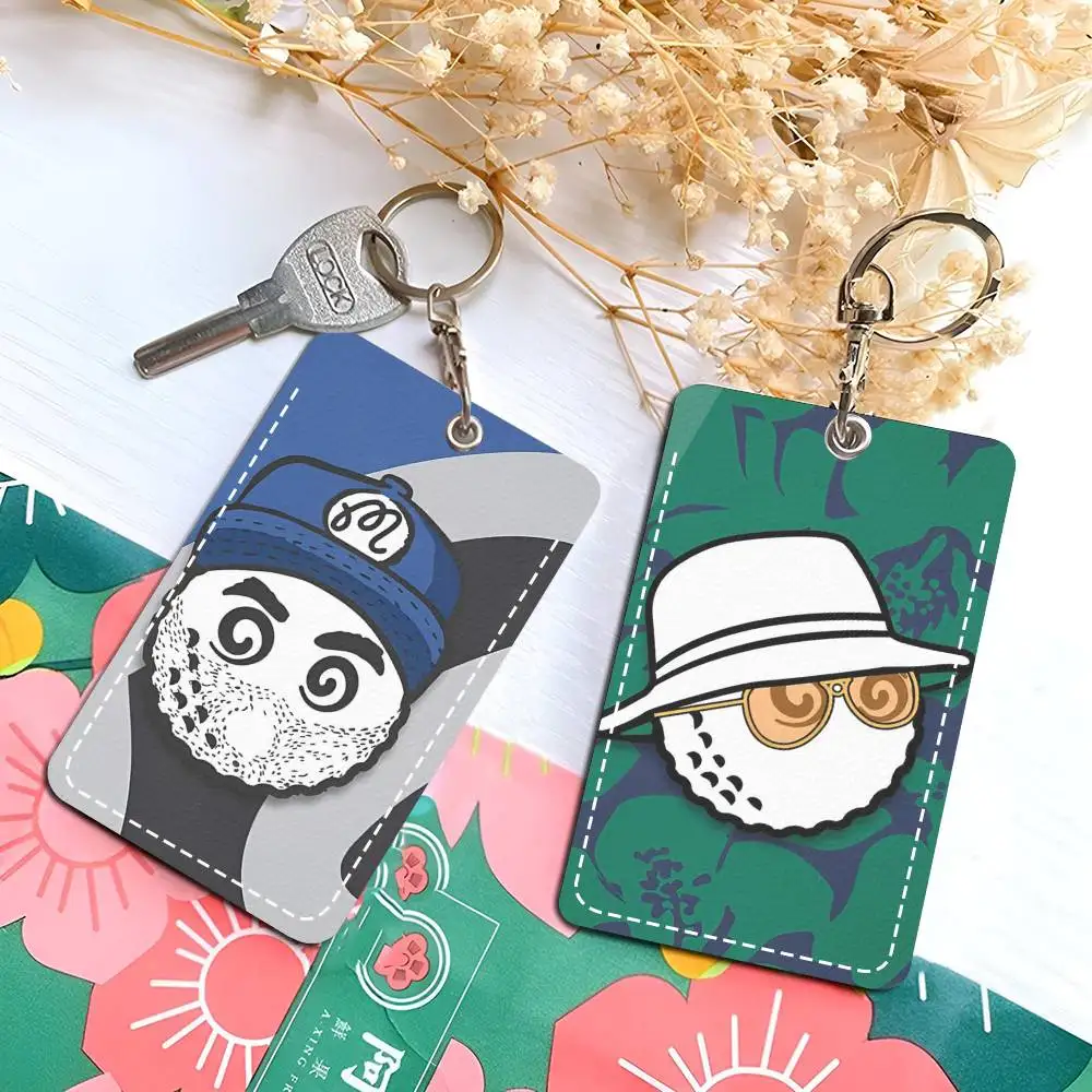 L-Leisure M-Malbones  Quality Print PU Leather Card Holder Keychain Key Ring Door Lock Access Tags ID Card Case Keychain Card