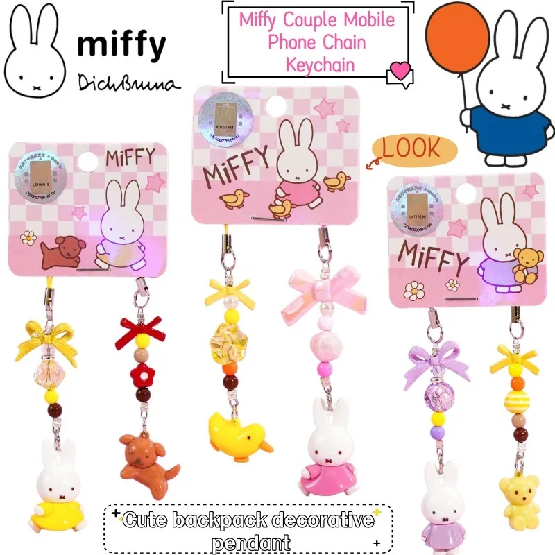 

Miffy Personality Cartoon Kawaii Couple Mobile Phone Chain Keychain Creative Cute Anime Peripheral Backpack Decorative Pendant