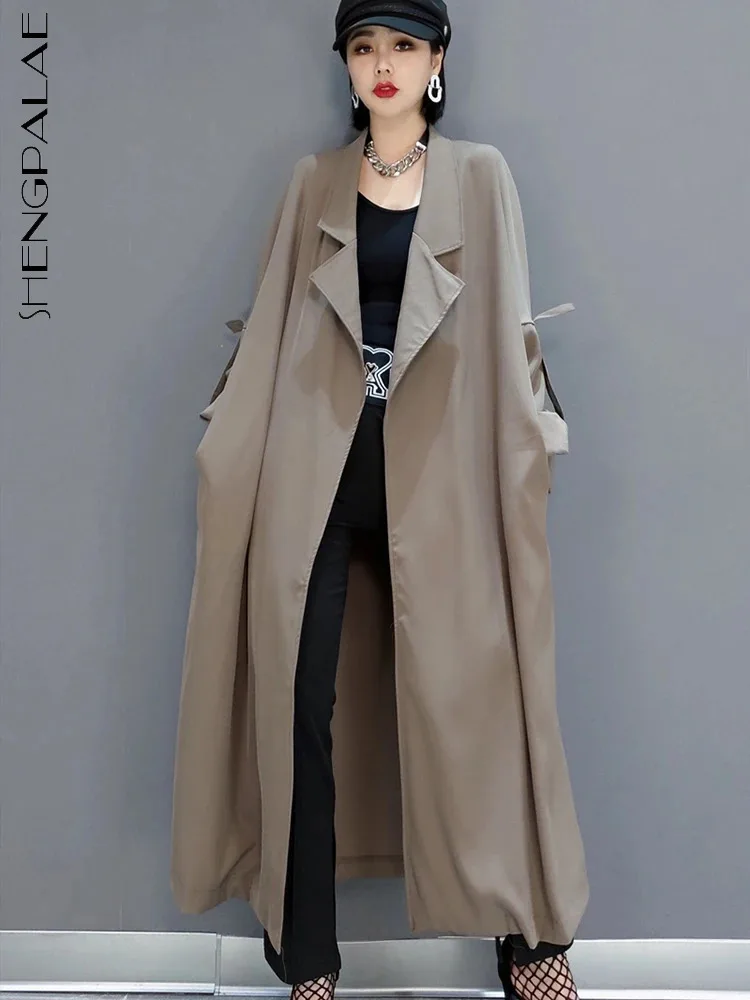 SHENGPALAE Vintage Trench Coats Women Lapel Full Sleeve Open Stitch Loose Pockets New Autumn 2024 Solid Color Windbreaker 5C1504