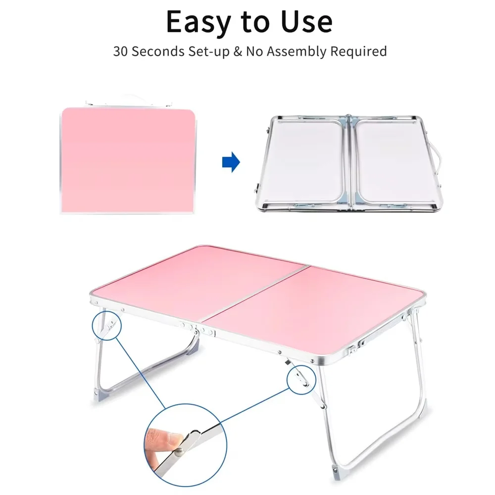 thumbnail interactive-video image 1 of Foldable Laptop Bed Desk - Portable Lap Table For Studying, Working & Eating In Bed (Pink) 1 of 6