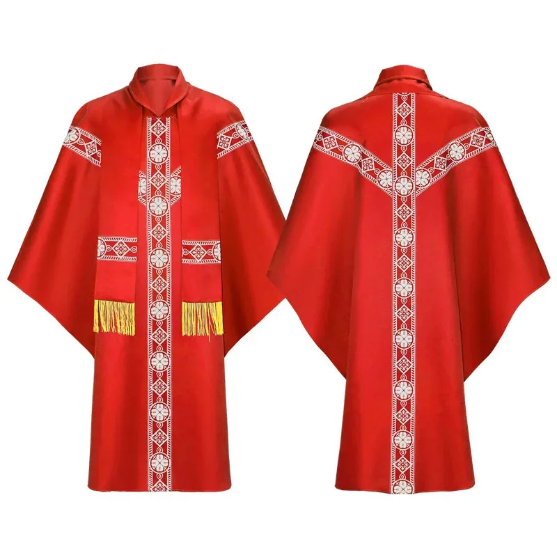 Catholic Priest Chasuble Church Mass Cosplay Vestment Robe Chasuble Priest Vintage Baggy Robe Gown Cape Medieval Cosplay
