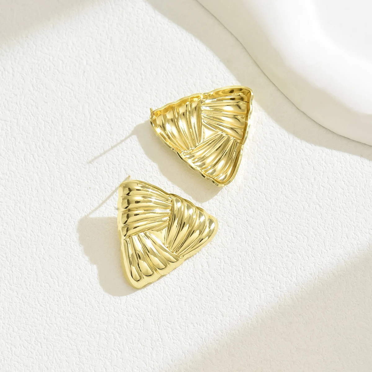 Fashion Geometric Flower Metal Stud Earrings Triangle Gold Color Big Stud Earrings New Trendy Temperament Jewelry Girl Gift image 5
