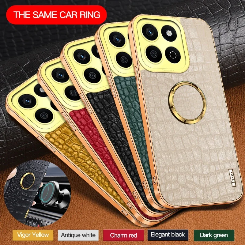 

Shockproof Crocodile PU Leather Silicone Phone Case For Honor X7C X7A X8b X8A 4G X5 Magnetic Ring Soft Cover Cases With Holder