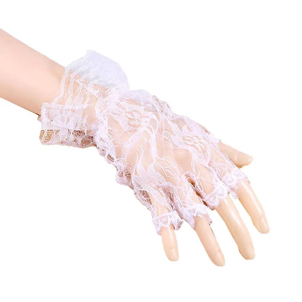 Vrouwen Sexy Kanten Handschoenen Zomer Fietsen Rijhandschoenen Elastisch Visnet Delicate Handschoenen Dame Half Vinger Handschoen Vingerloze Zonnehandschoen