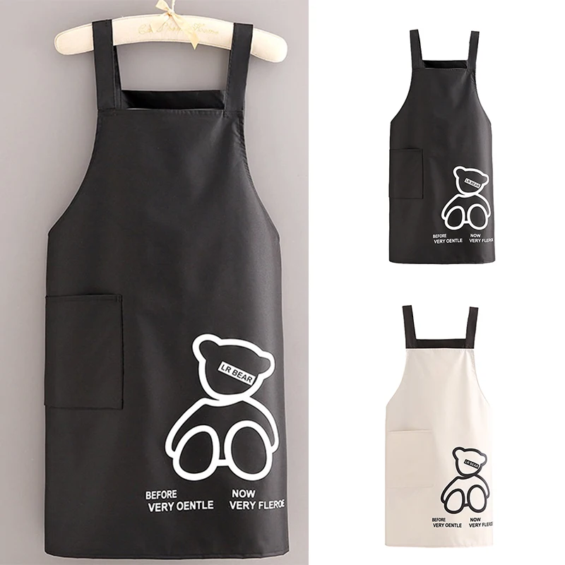 Fashion Cartoon Waterproof Apron Kitchen Black Aprons For Women Men Cooking Female Adult Waist Thin Breathable Male Work