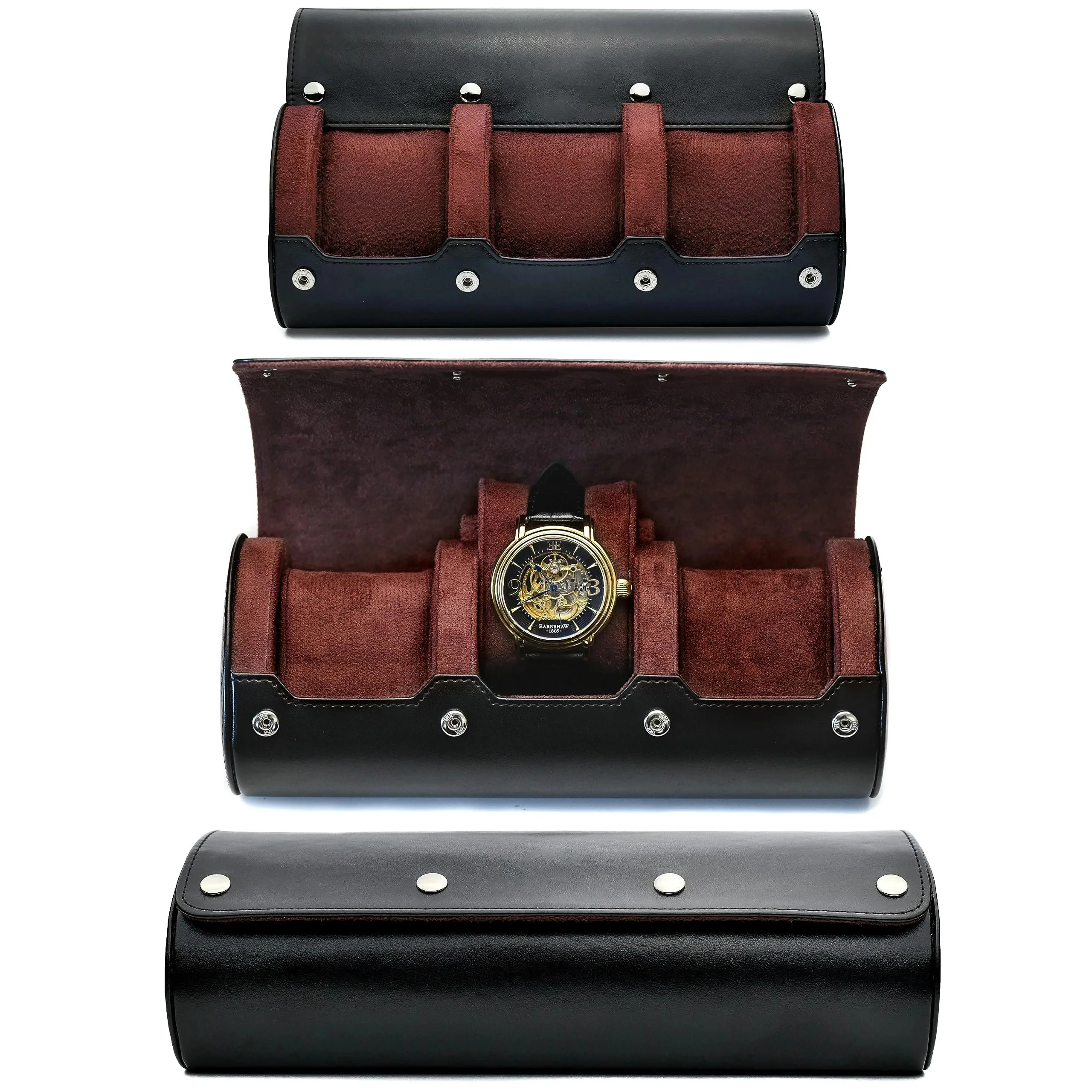 

Watch Roll Case Organizer - PU Leather Watch Travel Case for Men and Women - 3 Watch Carrying Case and Display, Watch Organizer