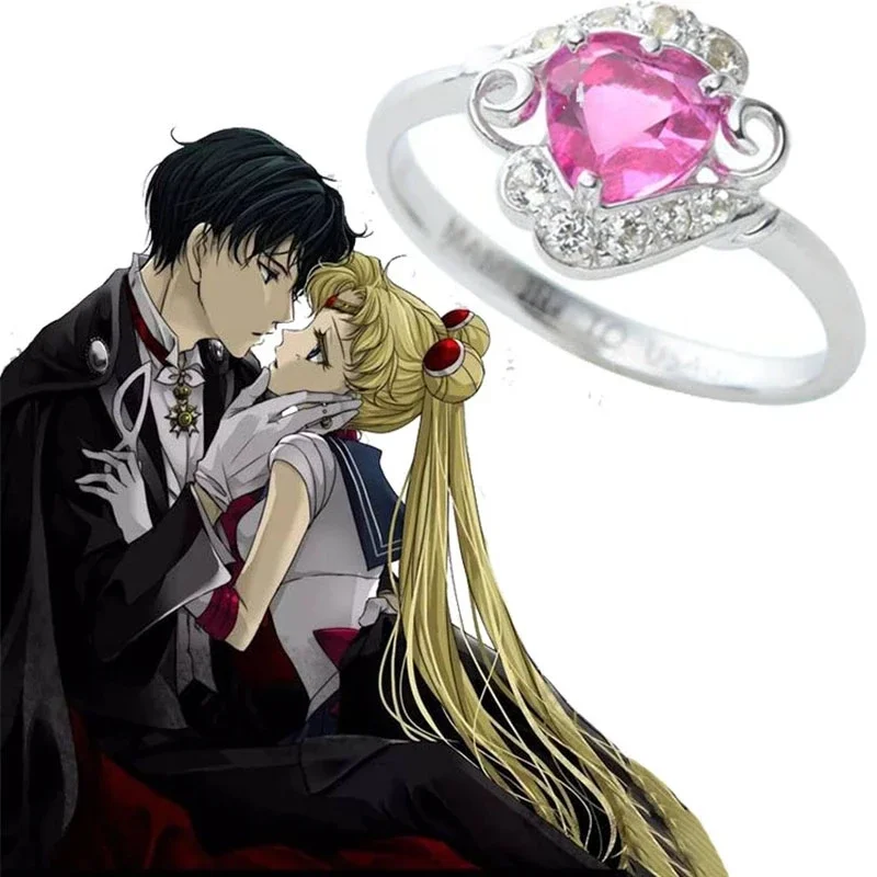 Anime Chiba Mamoru Engagement Rings 925 Sterling Silver MAMORU TO USAGI Ring Heart Jewelry For Couple Women Fan Gift