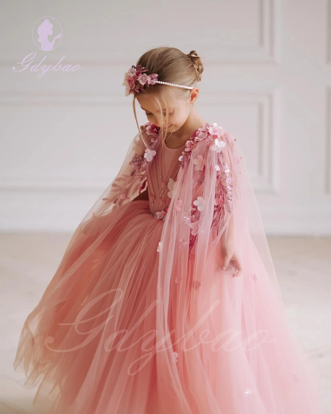 Pink Applique Flower Girl Dress For Wedding Puffy Tulle Sleeveless Princess Elegant Kids Party First Communion Ball Gown