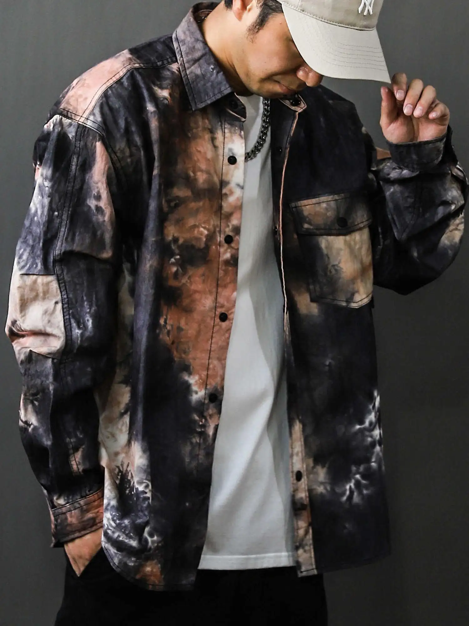 

Мужская повседневная рубашка с длинным рукавом, акварельный цветочный дизайн, осенняя новинка, модная корейская версия, свободный крой, стильная верхняя одежда