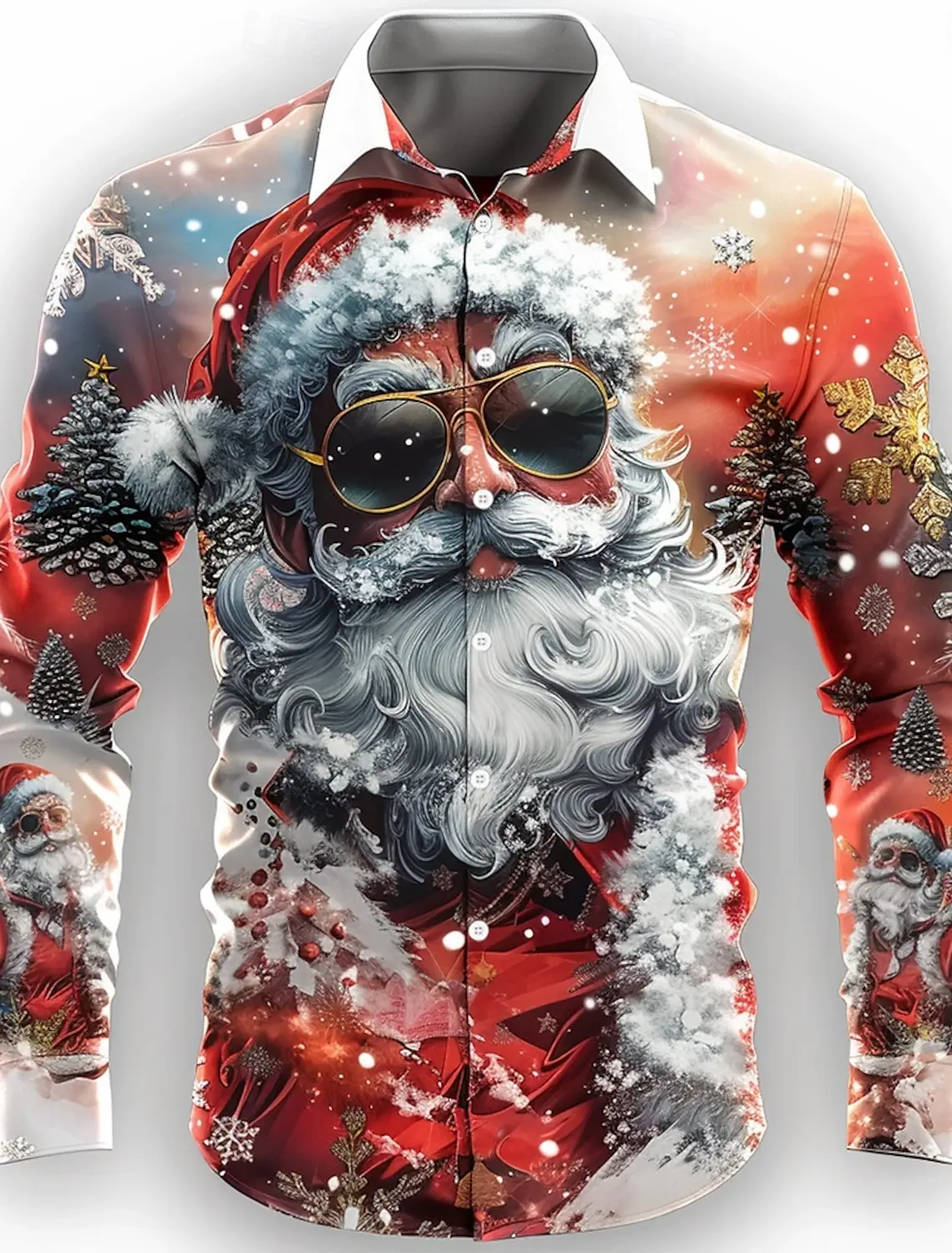 Christmas Santa Claus Casual Men\'s Button Up Shirt Long Sleeve Christmas theme Shirt Collar Button Up 3D Print Thin Polyester