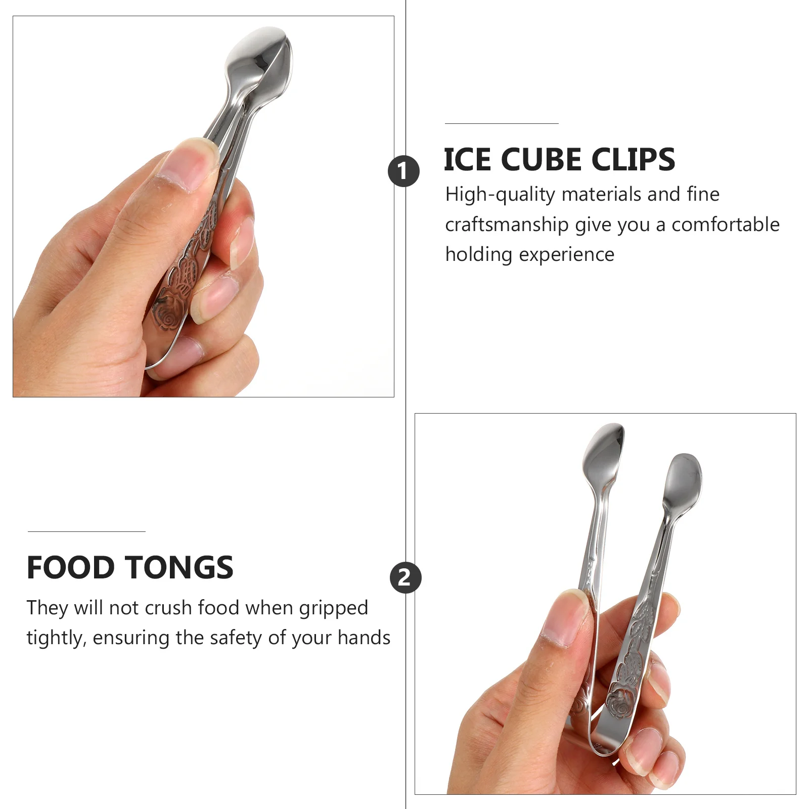 

3pcs Stainless Steel Food Tongs Ice Cube Clips For Kitchen Restaurant Bar Lemon Slice Biscuit Serving Grilling Tools
