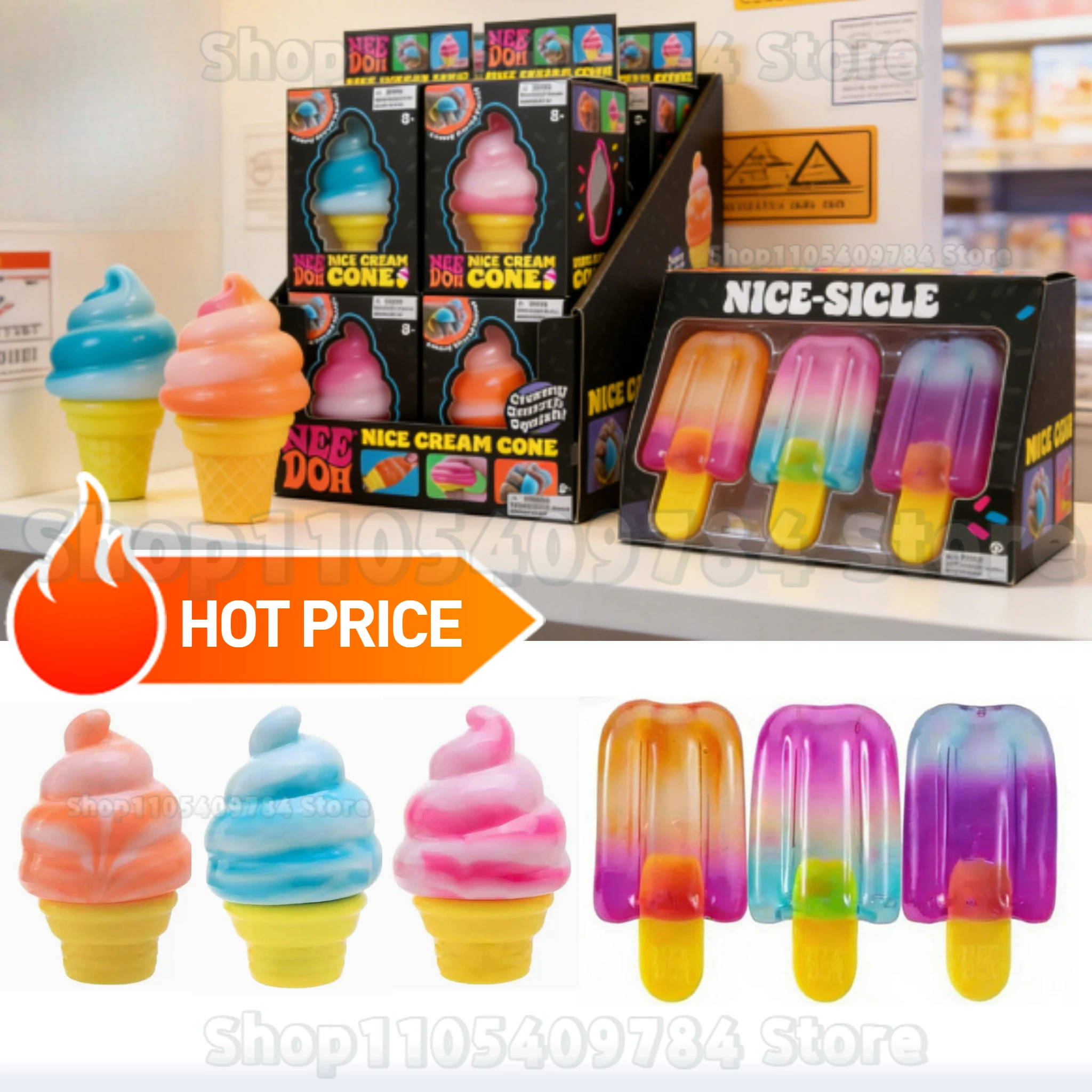 

2026 New Ice Cream Shaped Nee-Doh Nice Cream Cone Sensory Stress Reliever Fidget Toy for Anxiety Focus Adults & Kids