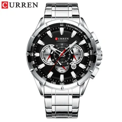 CURREN Men's Watch Casual Sports Chronograph Stainless Steel Strap Large Dial Quartz Waterproof Luminous Clock Relogio masculino