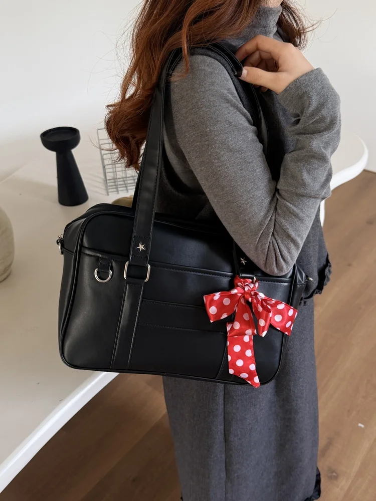 

Новинка 2025, женская сумка через плечо, мягкая сумка для девочек, универсальная сумка через плечо, школьная сумка из искусственной кожи, средний размер